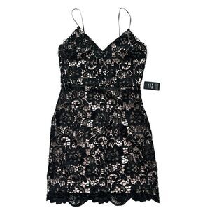 Express Black Lace Crochet Cocktail Dress Size 4 NWT Tan Lining